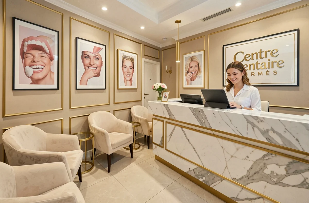 Salle d'attente élégante du Centre Dentaire Hermès à La Seyne-sur-Mer avec accueil personnalisé