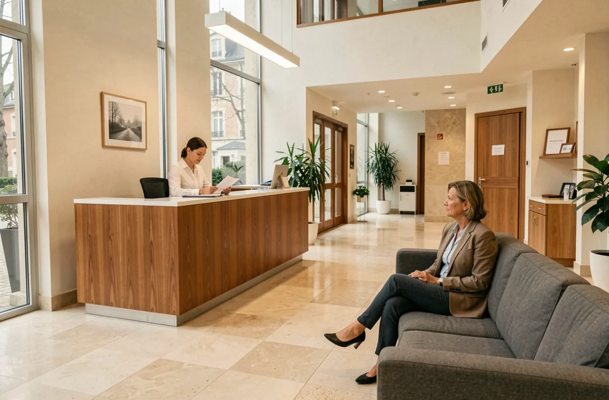 Hall d'entrée de la Clinique Notre Dame proposant des services de chirurgie esthétique à Thionville