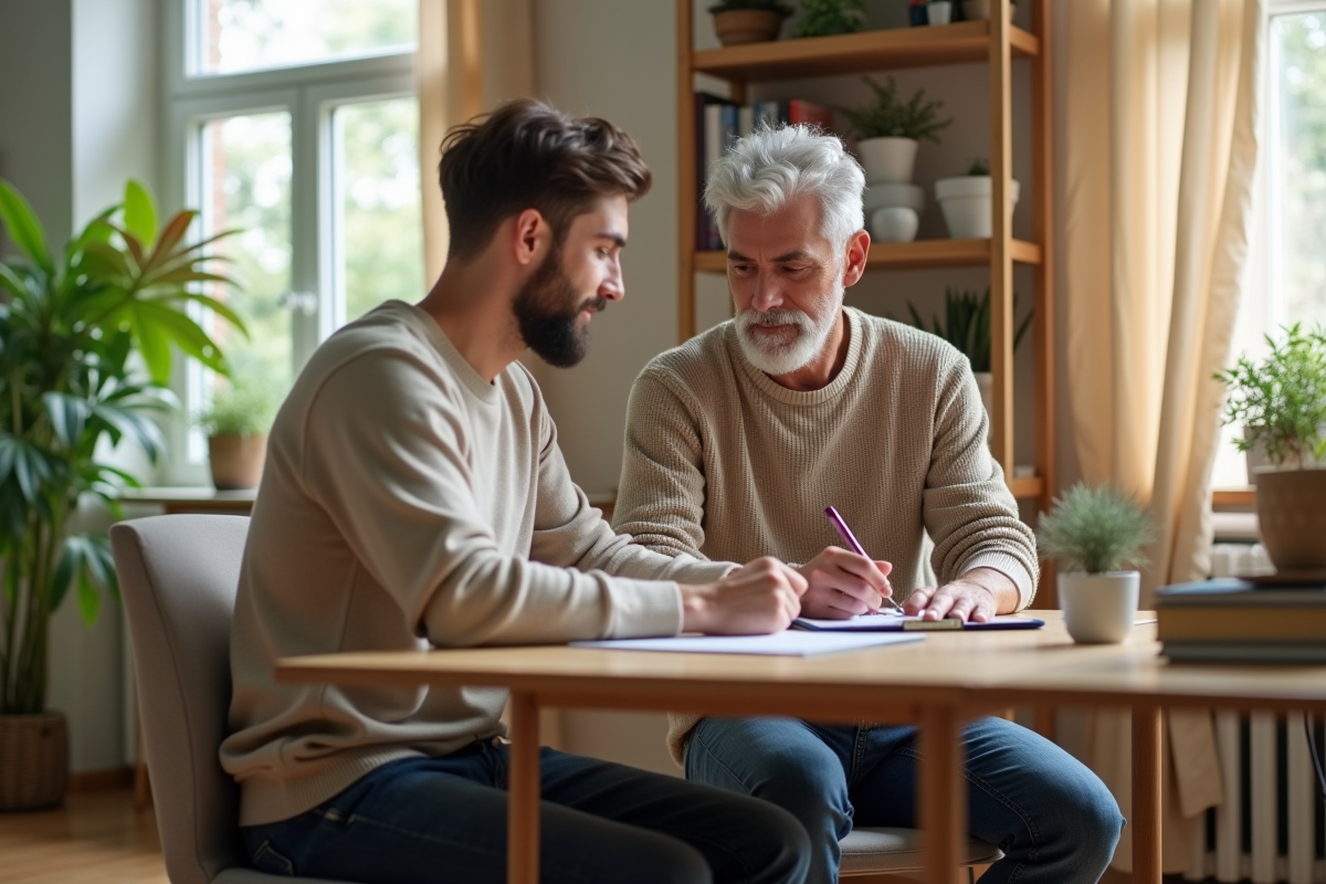Jeune homme consultant un osteopathe dans un bureau