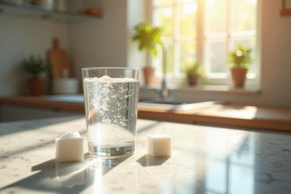 Eau de golf sur une table de cuisine avec soleil