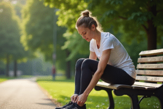 Femme en jogging dans un parc au matin pour l article