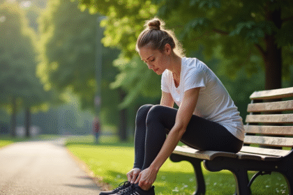 Femme en jogging dans un parc au matin pour l article