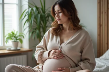 Femme enceinte dans une chambre chaleureuse et calme