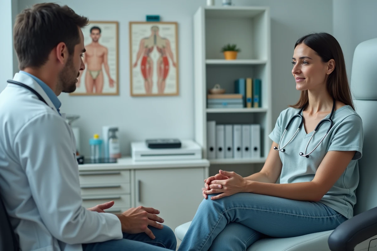 Femme d'âge moyen en consultation médicale avec un docteur