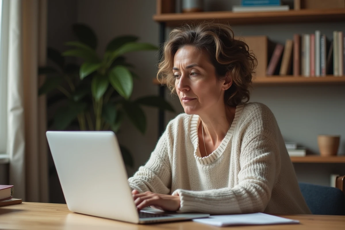 Femme assise à un bureau en ligne de santé