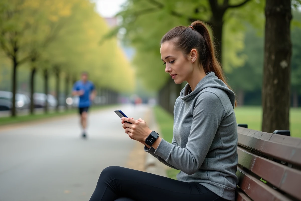 Jeune femme en extérieur vérifiant ses résultats médicaux
