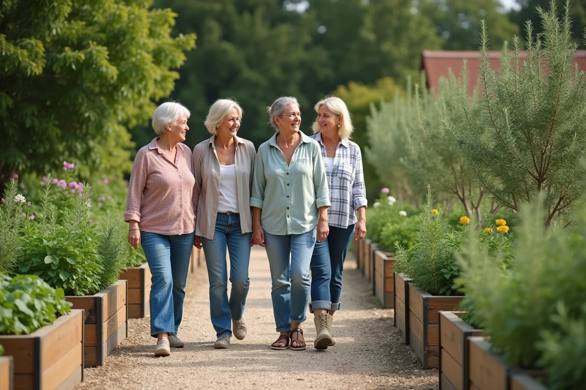 Groupe de femmes dans un jardin d