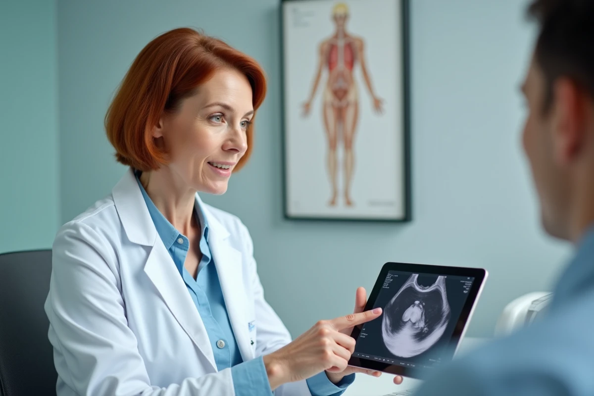 Gynécologue expliquant le calcul de la DPA à partir d'une échographie pour une grossesse sous pilule ou stérilet