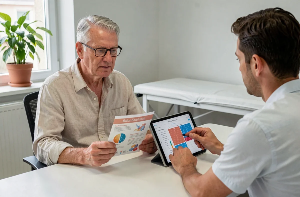 Homme de 65 ans en consultation médicale pour une cure de vitamine B12