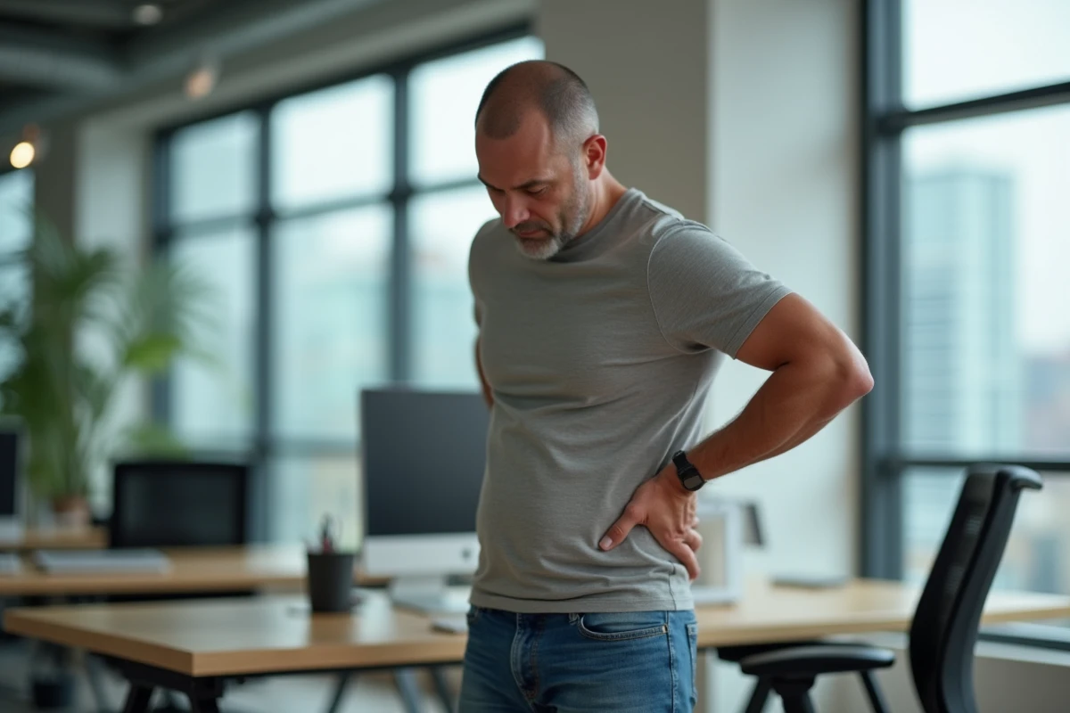 Homme d age en douleur au bureau