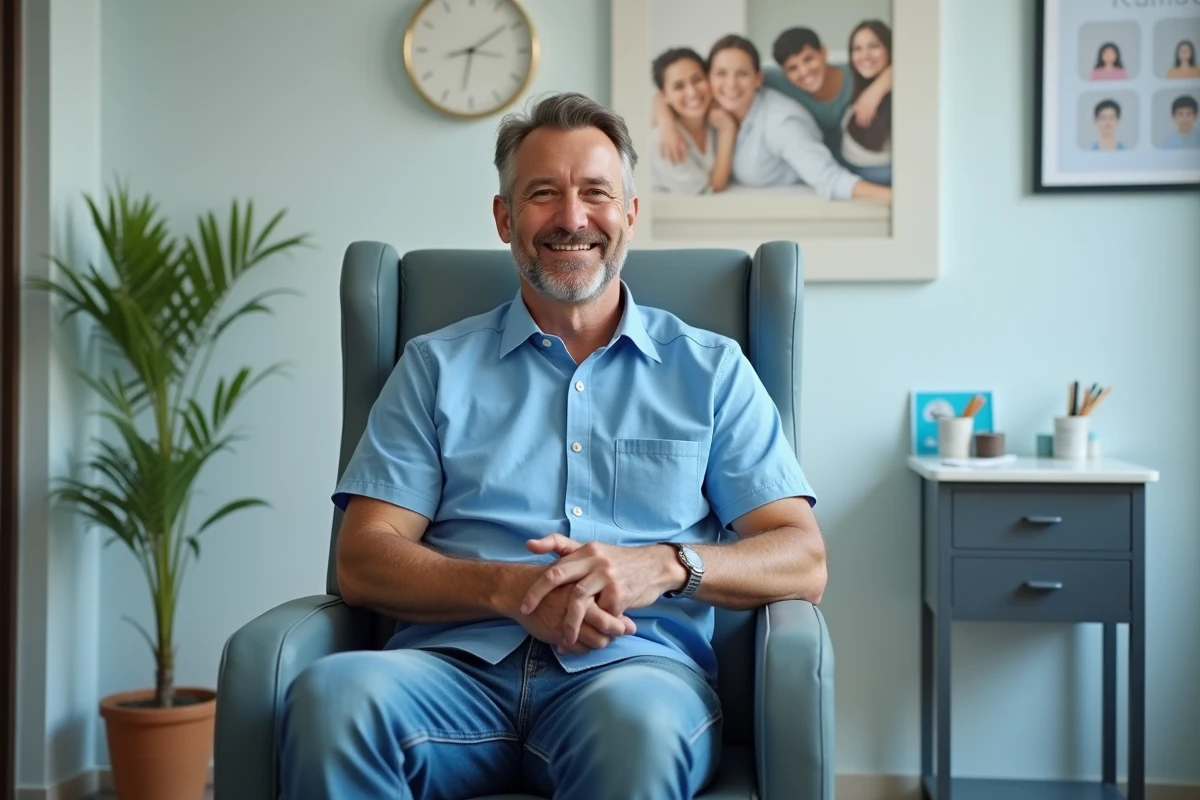 Homme d'âge moyen détendu dans une salle médicale moderne