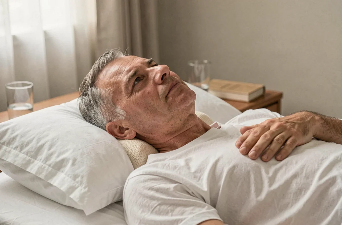 Homme allongé sur un oreiller ergonomique pour soulager les douleurs cervicales et les céphalées
