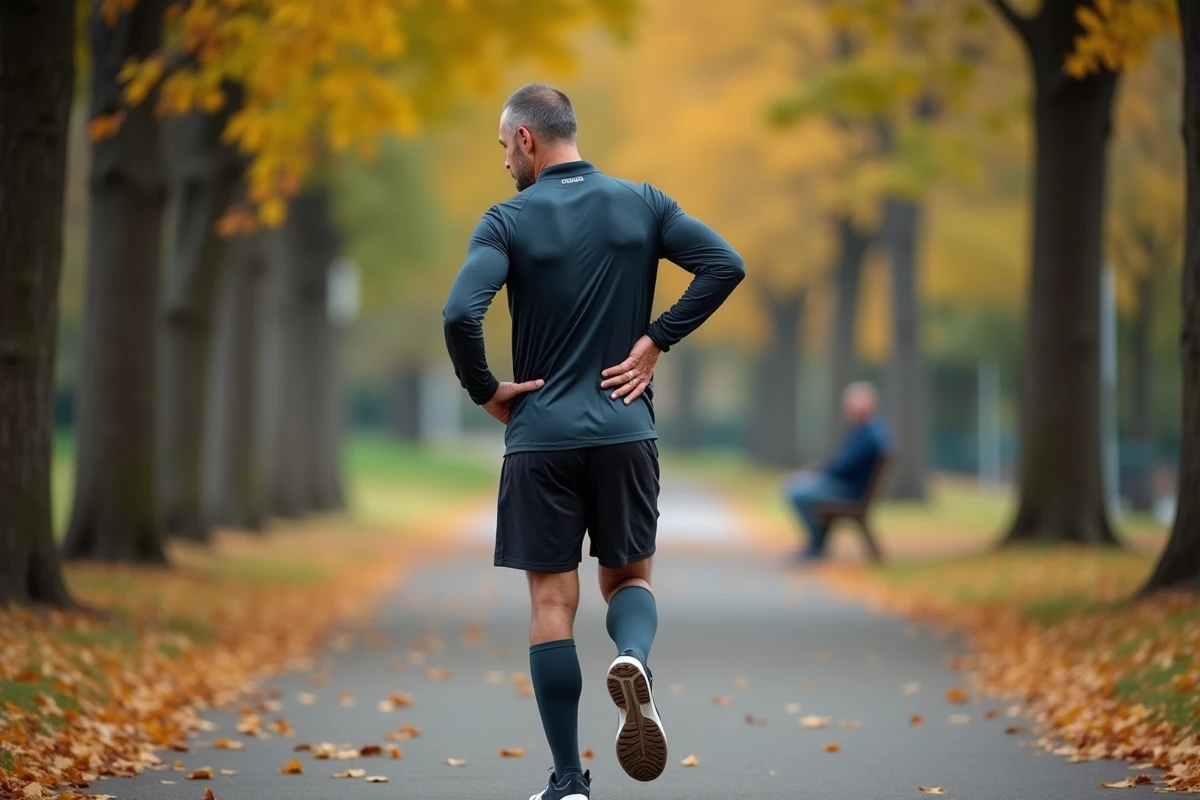Homme courant se reposant dans un parc en automne