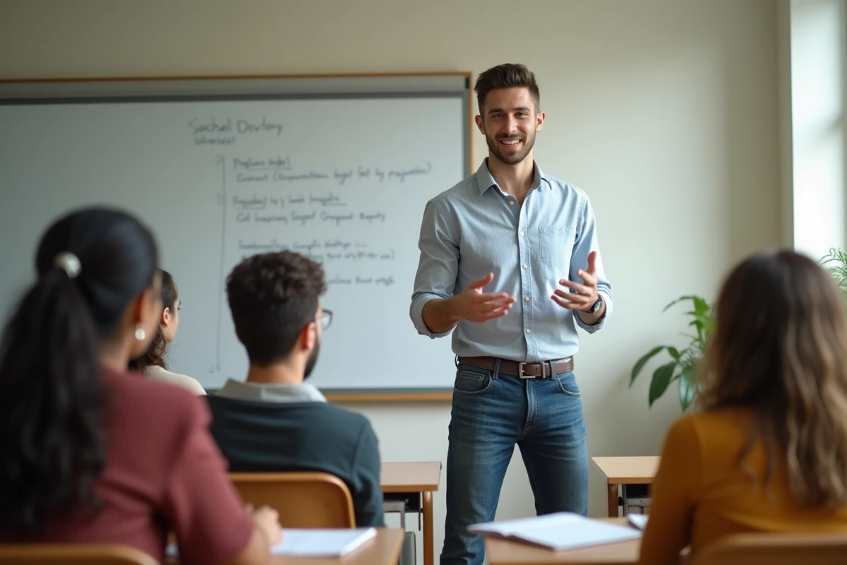 Etudiant en psychologie présentant un projet à ses pairs