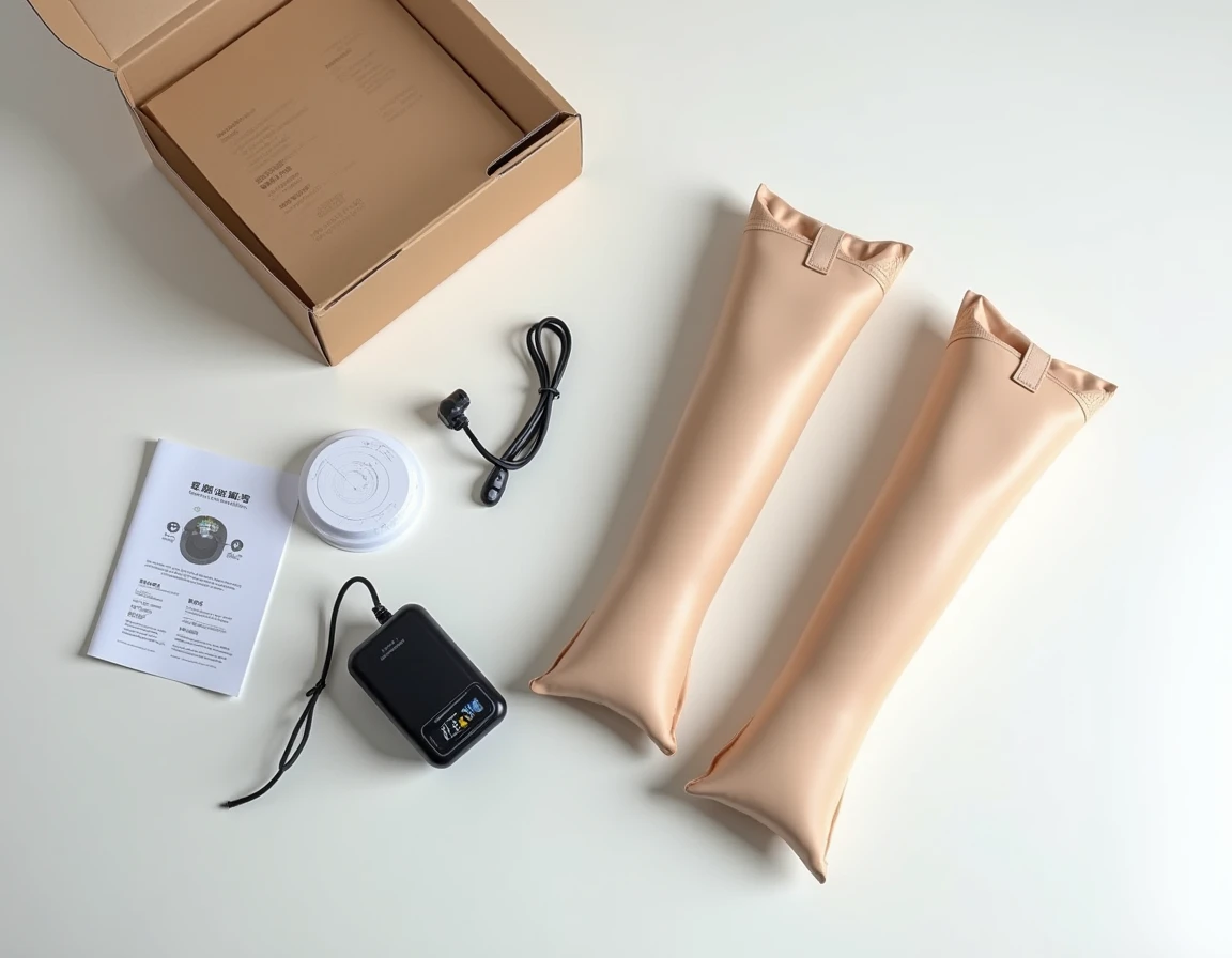 Kit de pressothérapie pas cher déballé avec bottes gonflables et pompe électrique portable