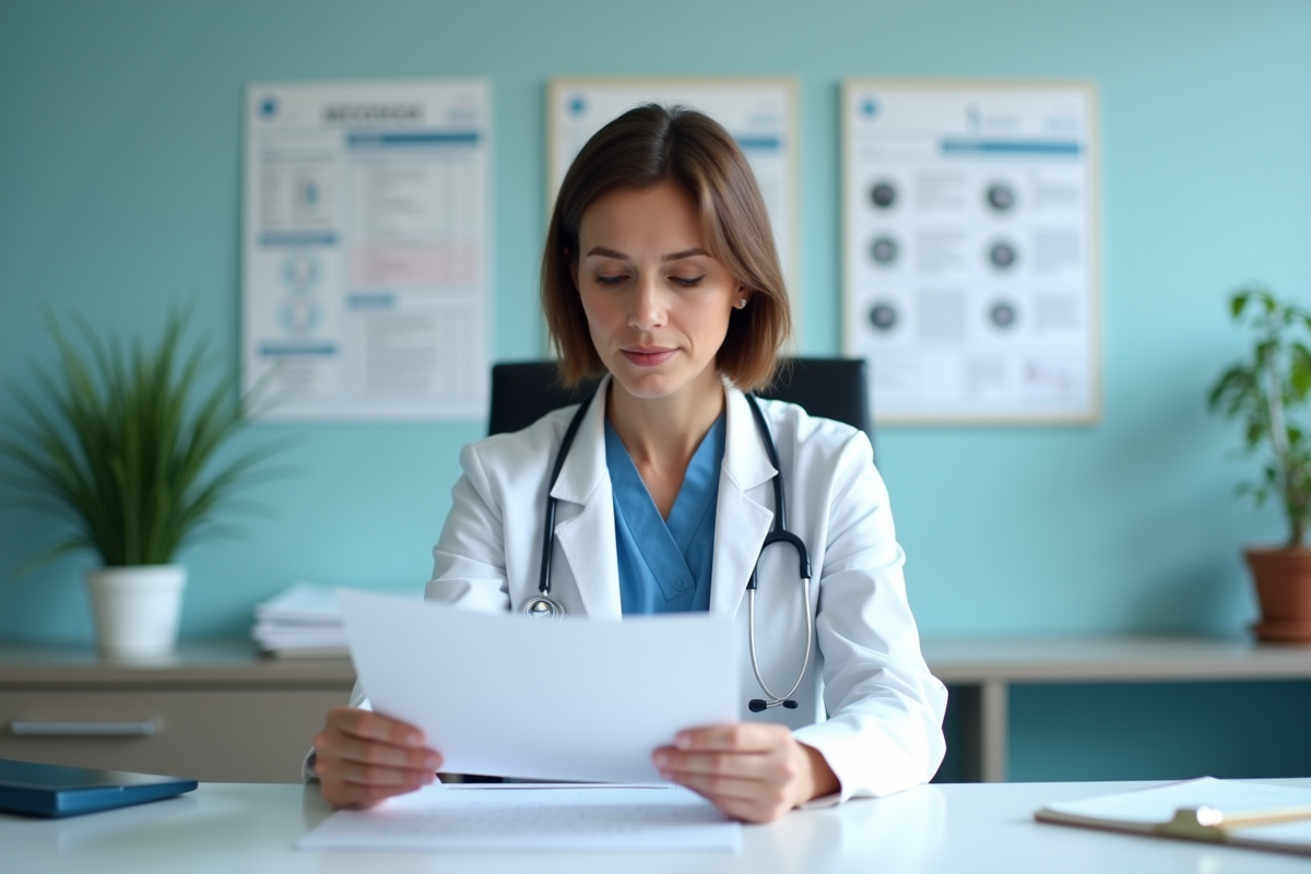 Médecin femme en blouse blanche dans un bureau hospitalier