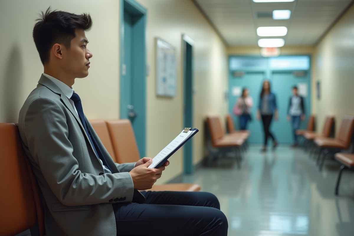 Jeune homme patient dans salle d